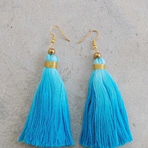 Never worn!  turquoise ombré tassel earrings